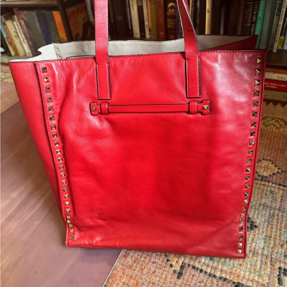 Valentino Red Leather Tote with Gold Studs - Picture 2 of 5